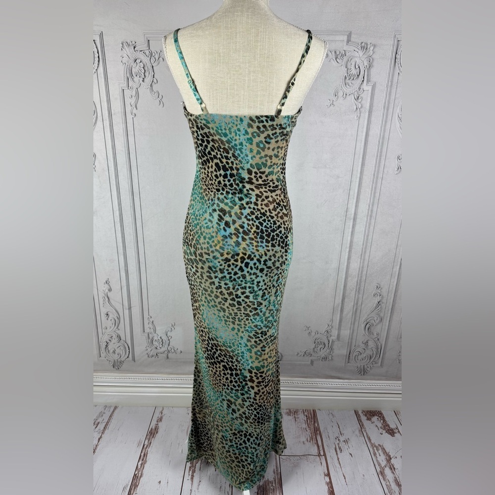 Leopard Print Maxi Dress Mesh Cut Out Embellished Sweetheart Neckline - Picture 4 of 9